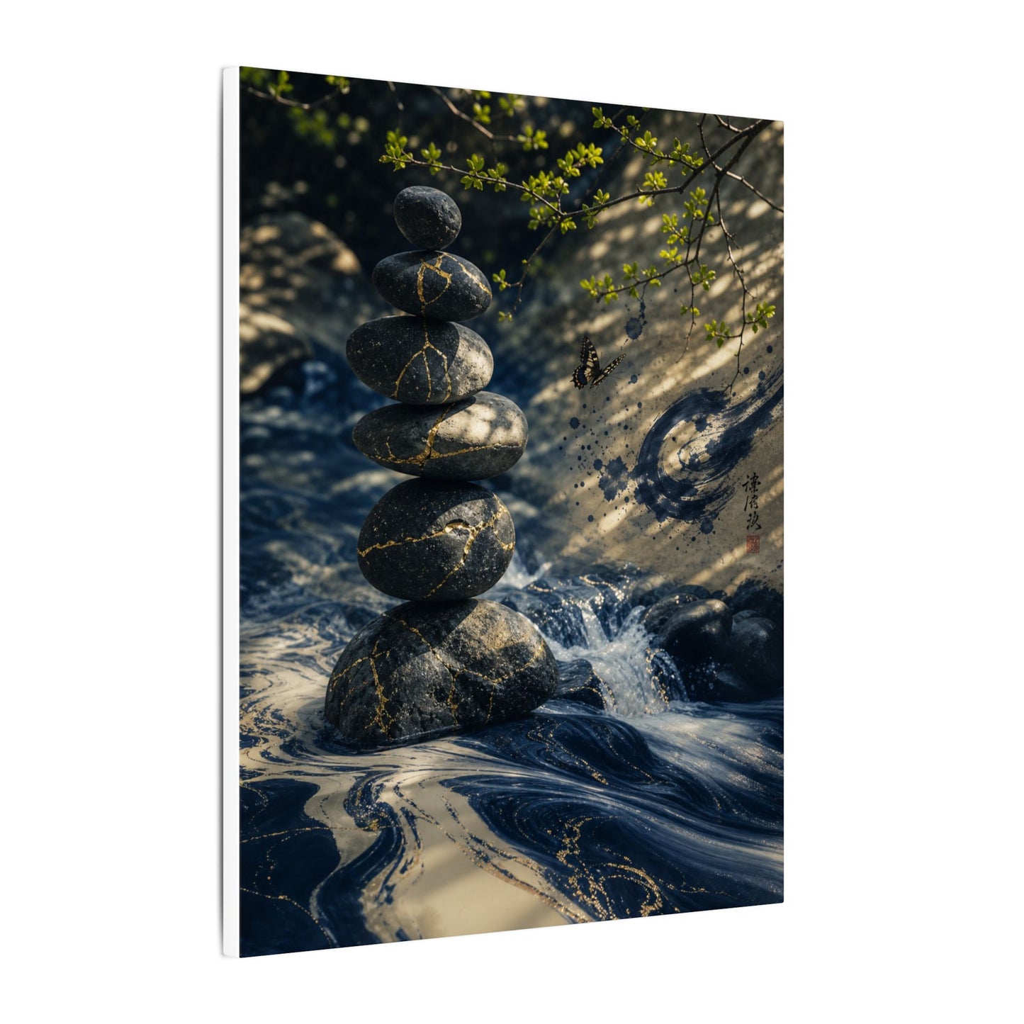 Kintsugi River Stones in Dappled | Broken Beauty Canvas Art