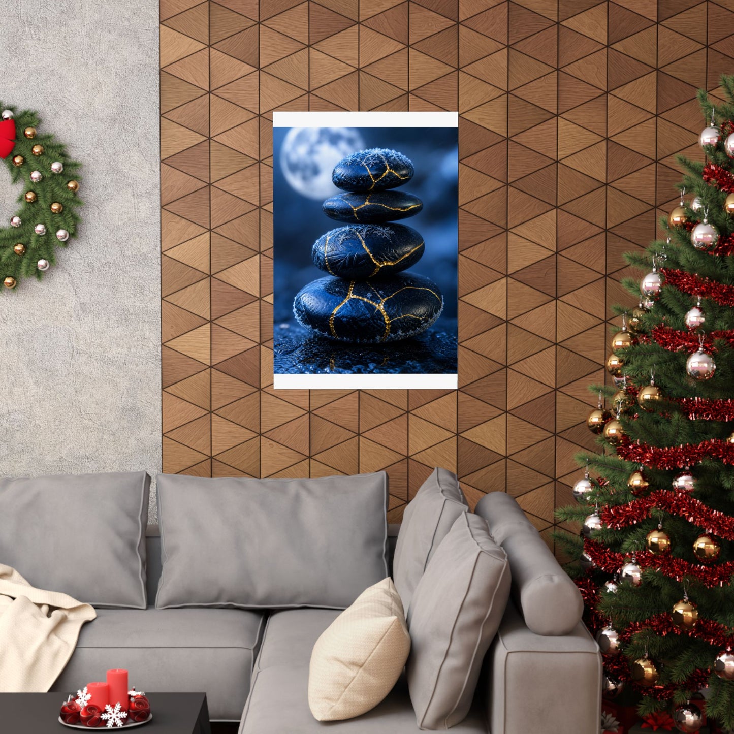 River Stones Gold Repair Wall Art Print | Philosophical Kintsugi Art