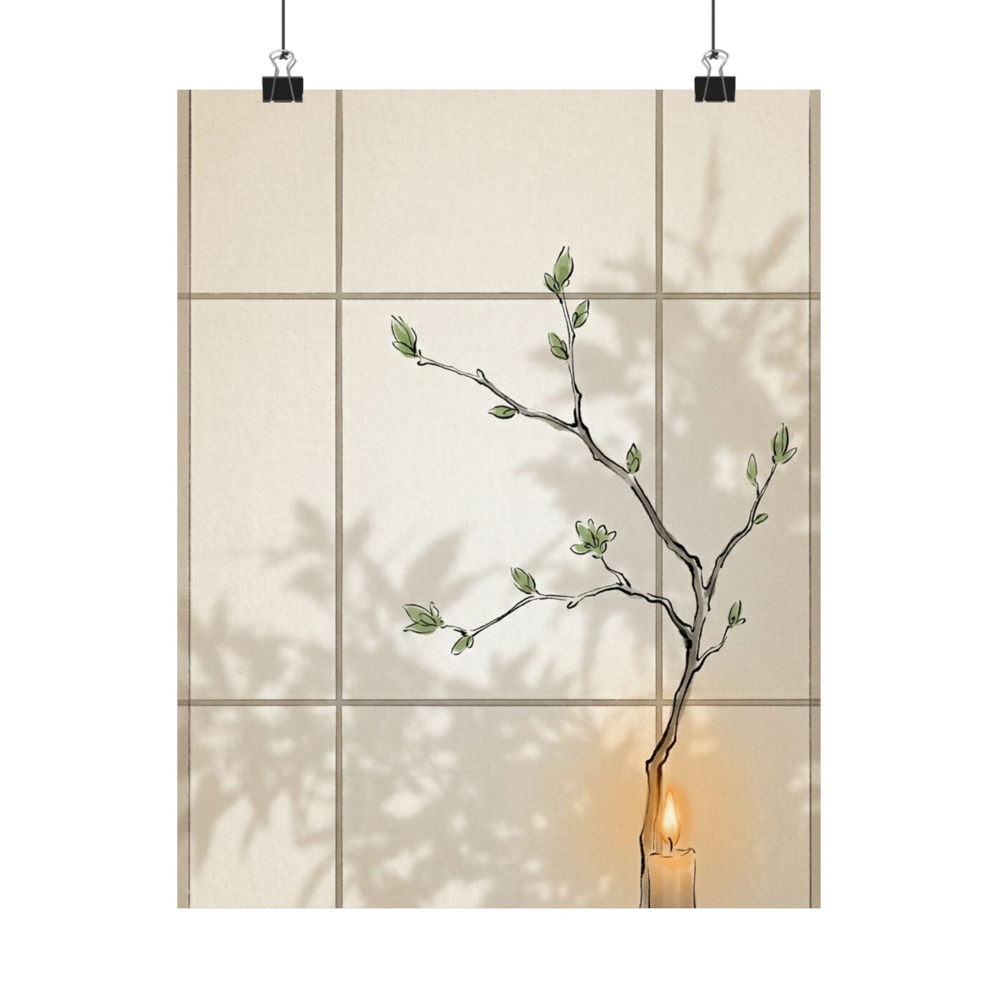 Shoji Screen Minimal Line Wall Art Print | Earthy Japandi Art Art Print