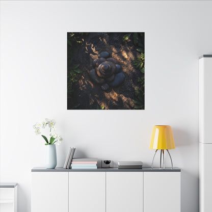 Ma River Stones Canvas Art - Dark Japandi Dark Texture