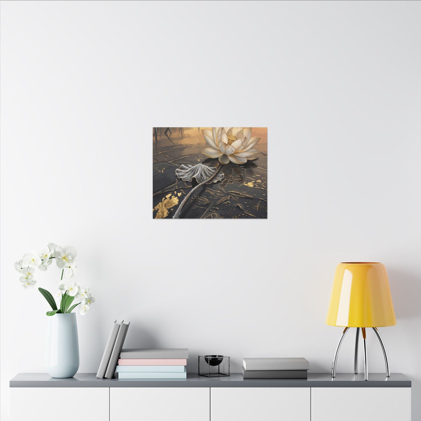 Kintsugi Lotus Flower in Golden Hour | Gold Vein Canvas Art