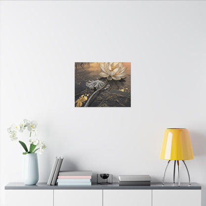 Kintsugi Lotus Flower in Golden Hour | Gold Vein Canvas Art