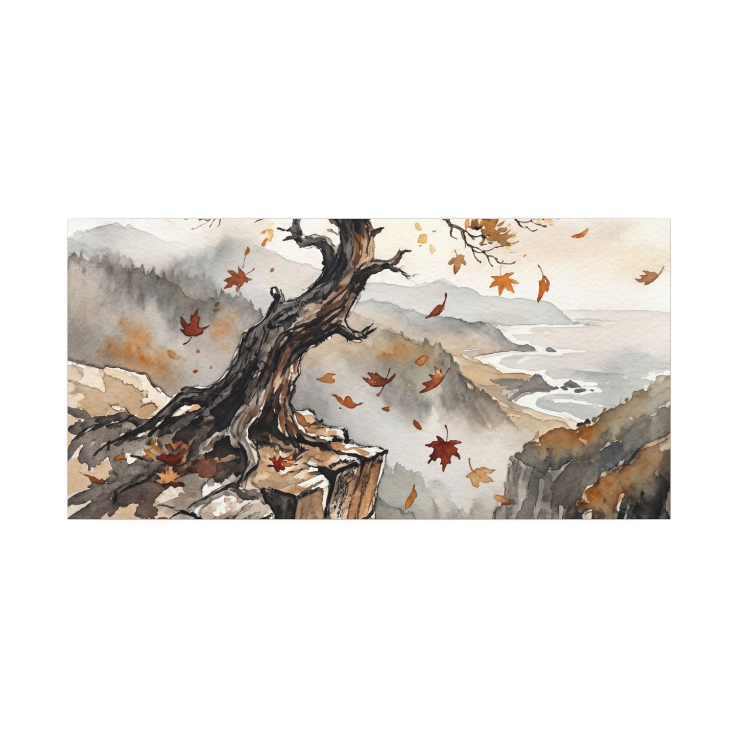 Autumn Pine Tree Watercolor Canvas Art | Warm Decor