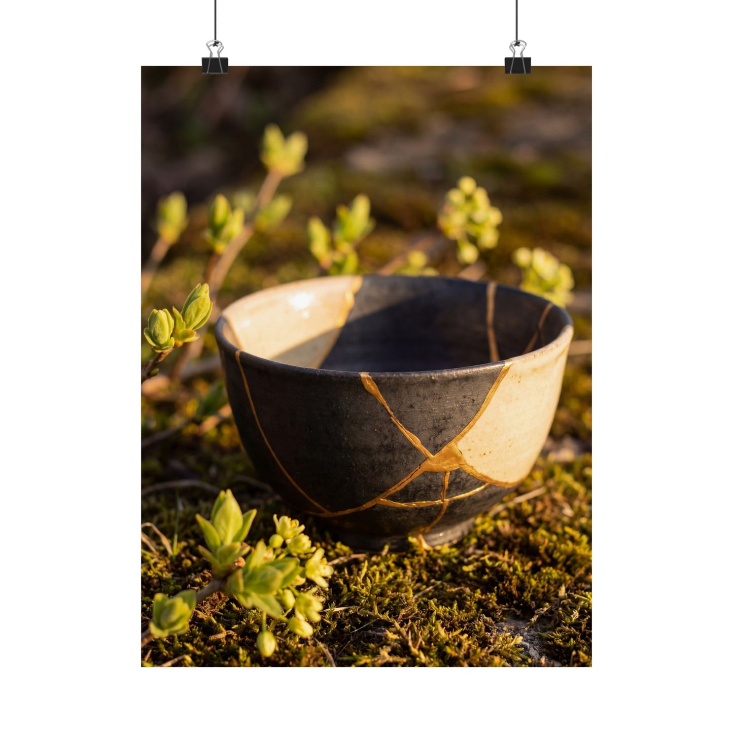 Kintsugi Broken Pottery in Golden Hour | Gold Repair Wall Art Print Art Print