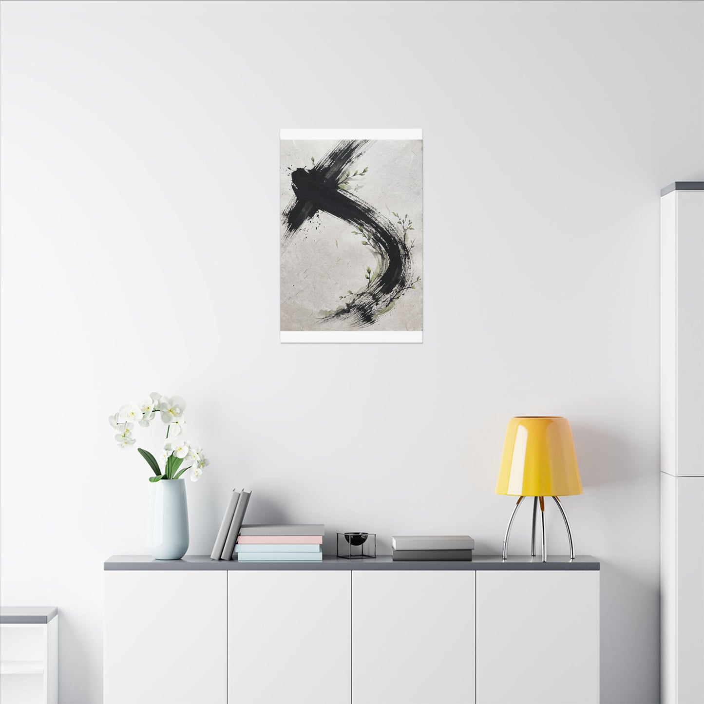 Ink Brushstroke Spring Canvas Art | Dark Japandi Sophisticated Design