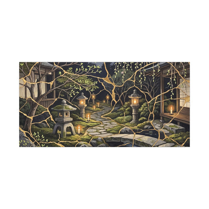 Kintsugi Moonlit Garden in Candlelight | Gold Vein Canvas Art