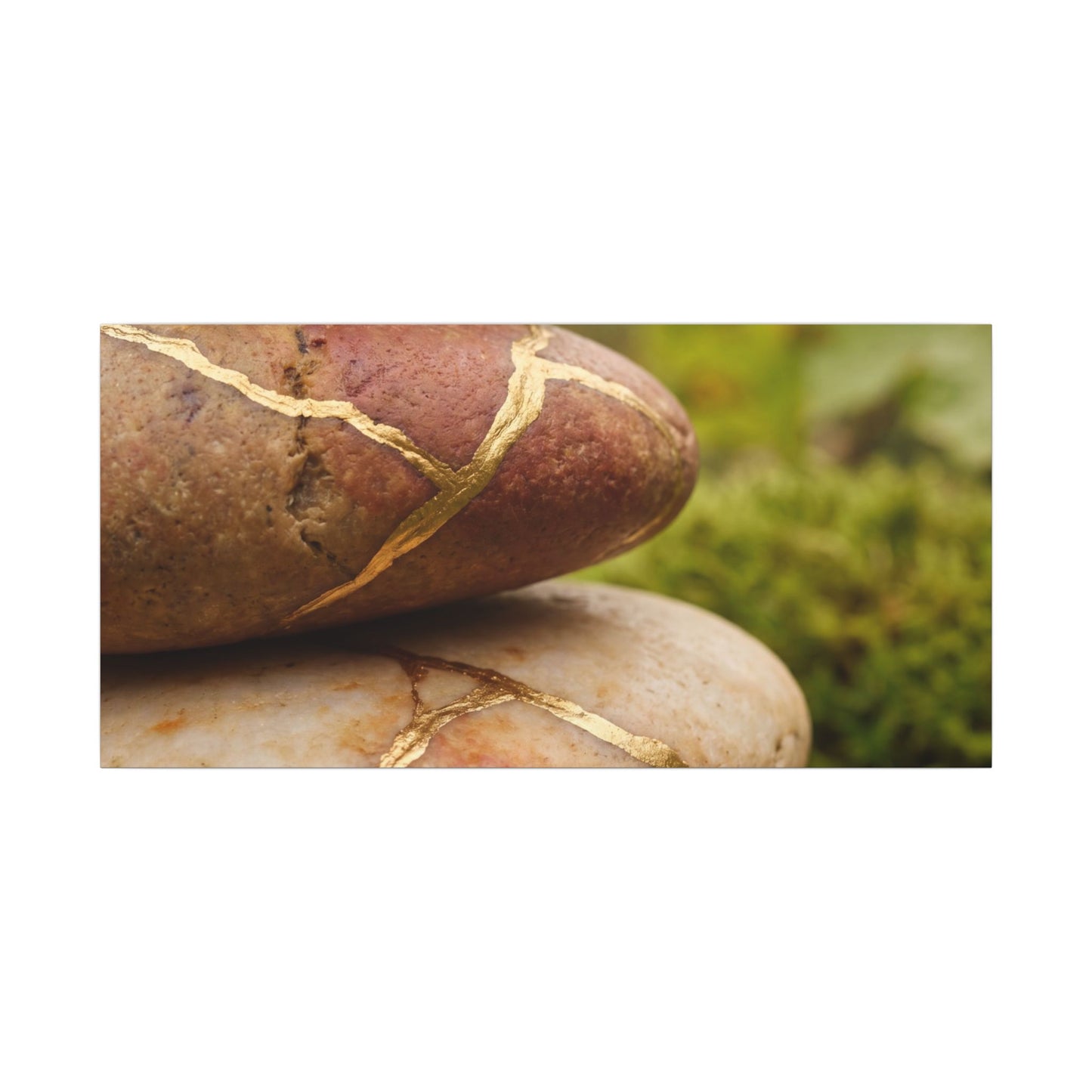 River Stones Summer Canvas Art | Kintsugi Healing Design