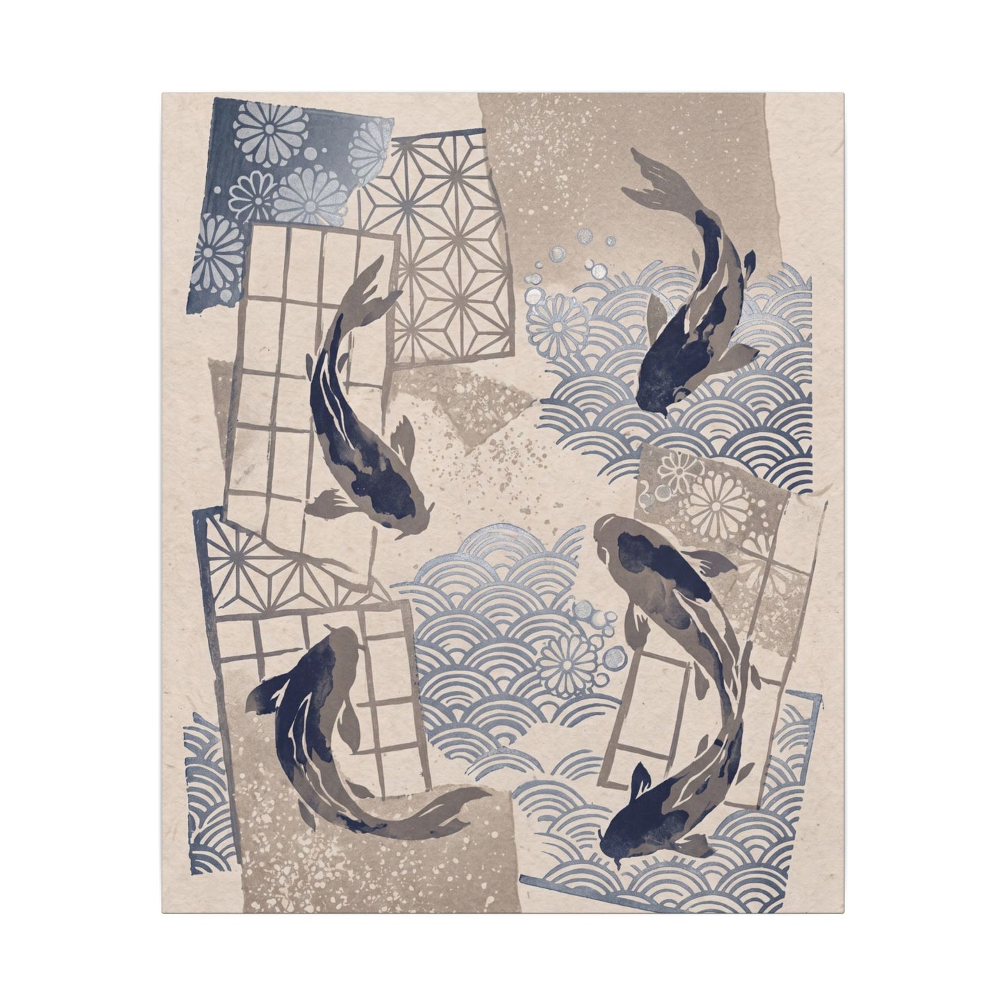 Earthy Koi Pond Canvas Art - Japanese Pattern Japandi