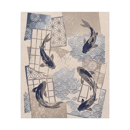 Earthy Koi Pond Canvas Art - Japanese Pattern Japandi