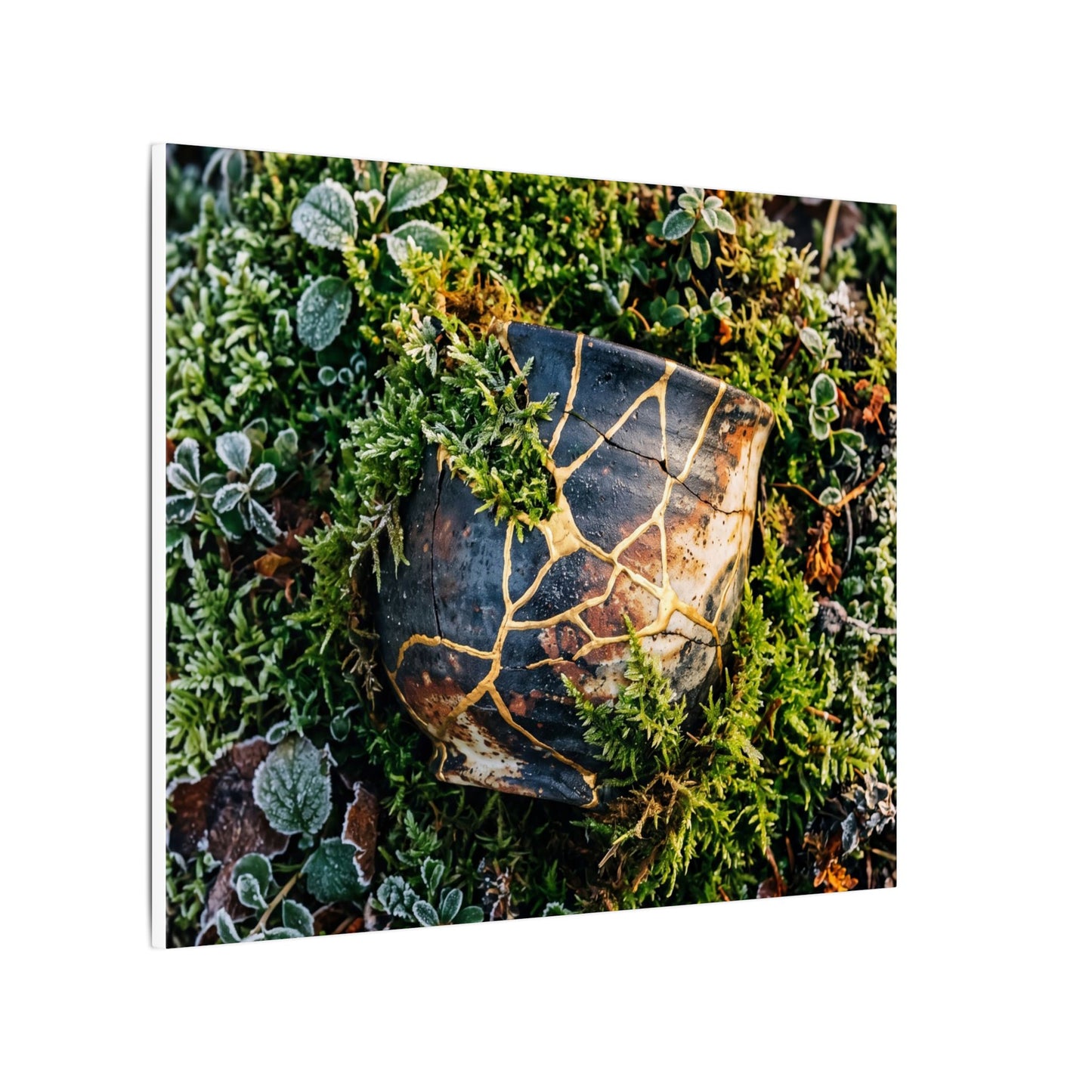 Artful Moss Close Up Canvas Art - Gold Repair Kintsugi