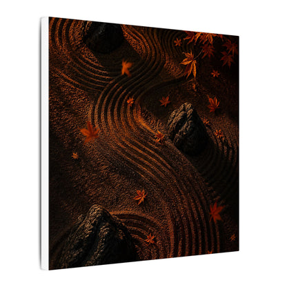 Dark Japandi Rock Garden in Golden Hour | Charcoal Ink Canvas Art