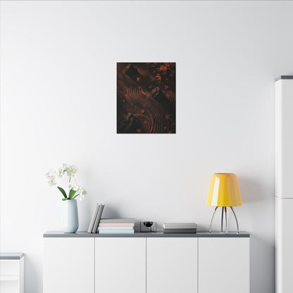 Dark Japandi Rock Garden in Golden Hour | Charcoal Ink Canvas Art