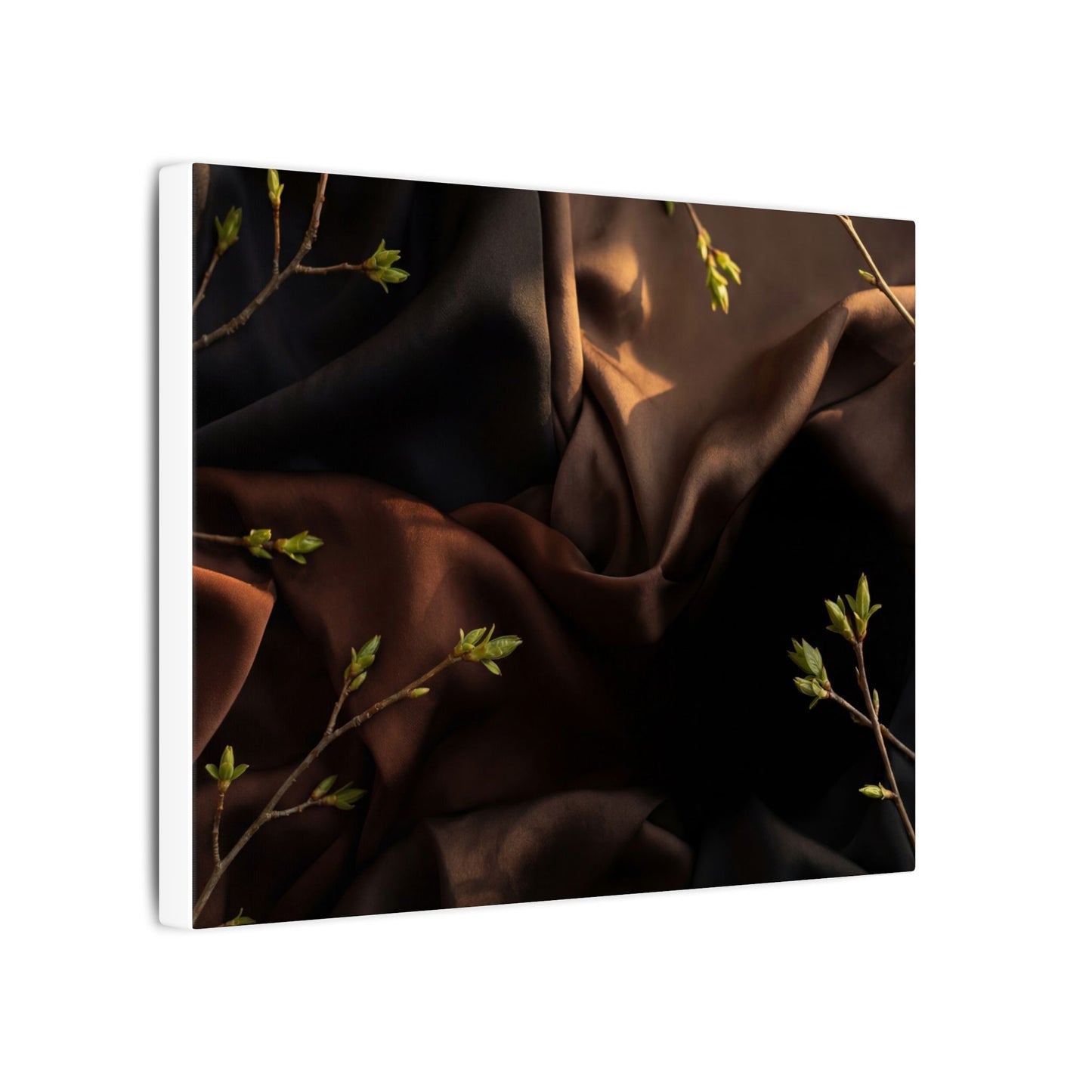 Dark Japandi Silk Drape in Golden Hour | Moody Minimal Canvas Art