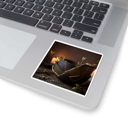 Broken Pottery Shadow Zen Sticker | Luxurious Dark Japandi Art Art Print