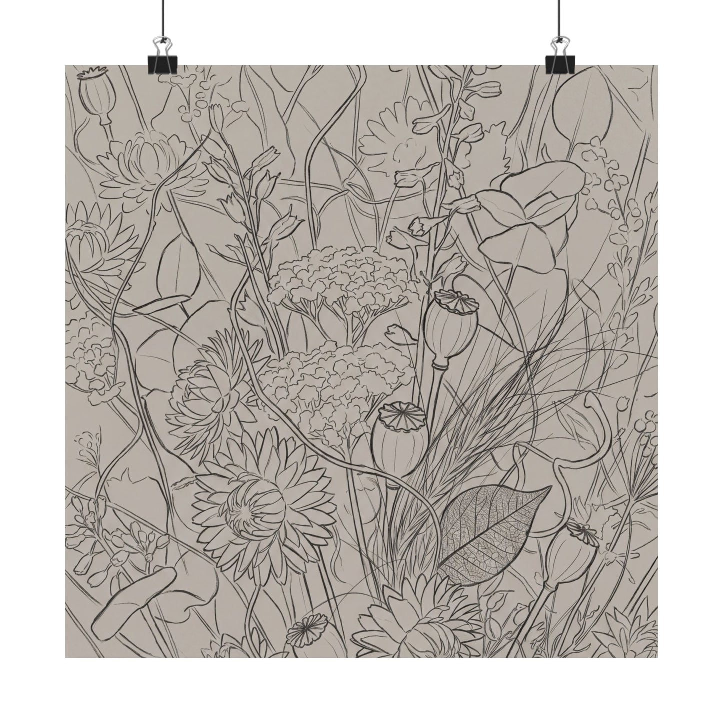 Summer Dried Flowers Minimal Line Wall Art Print | Cozy Decor