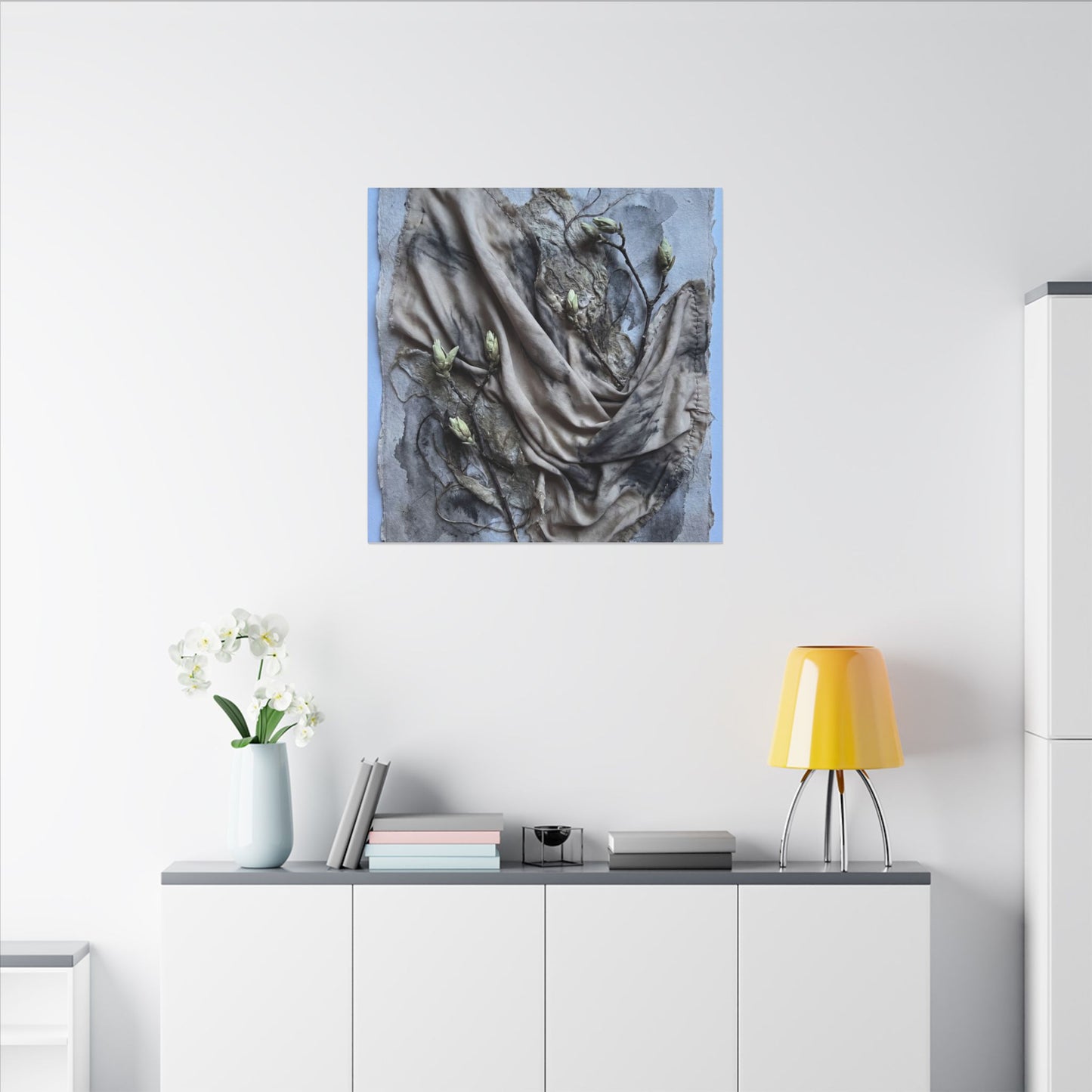 Japandi Silk Drape in Moonlight | Texture Canvas Art