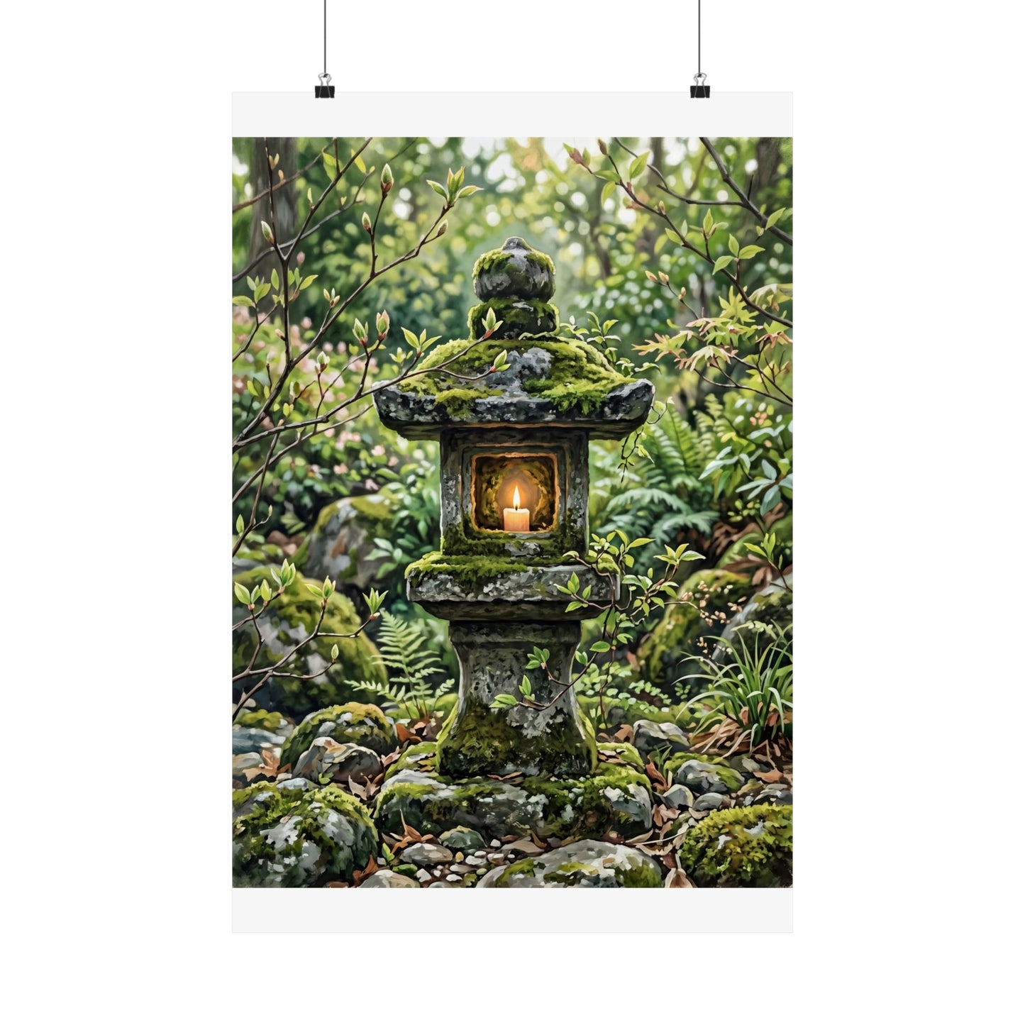 Stone Lantern Wall Art Print | Spring Japandi Japanese Pattern Art