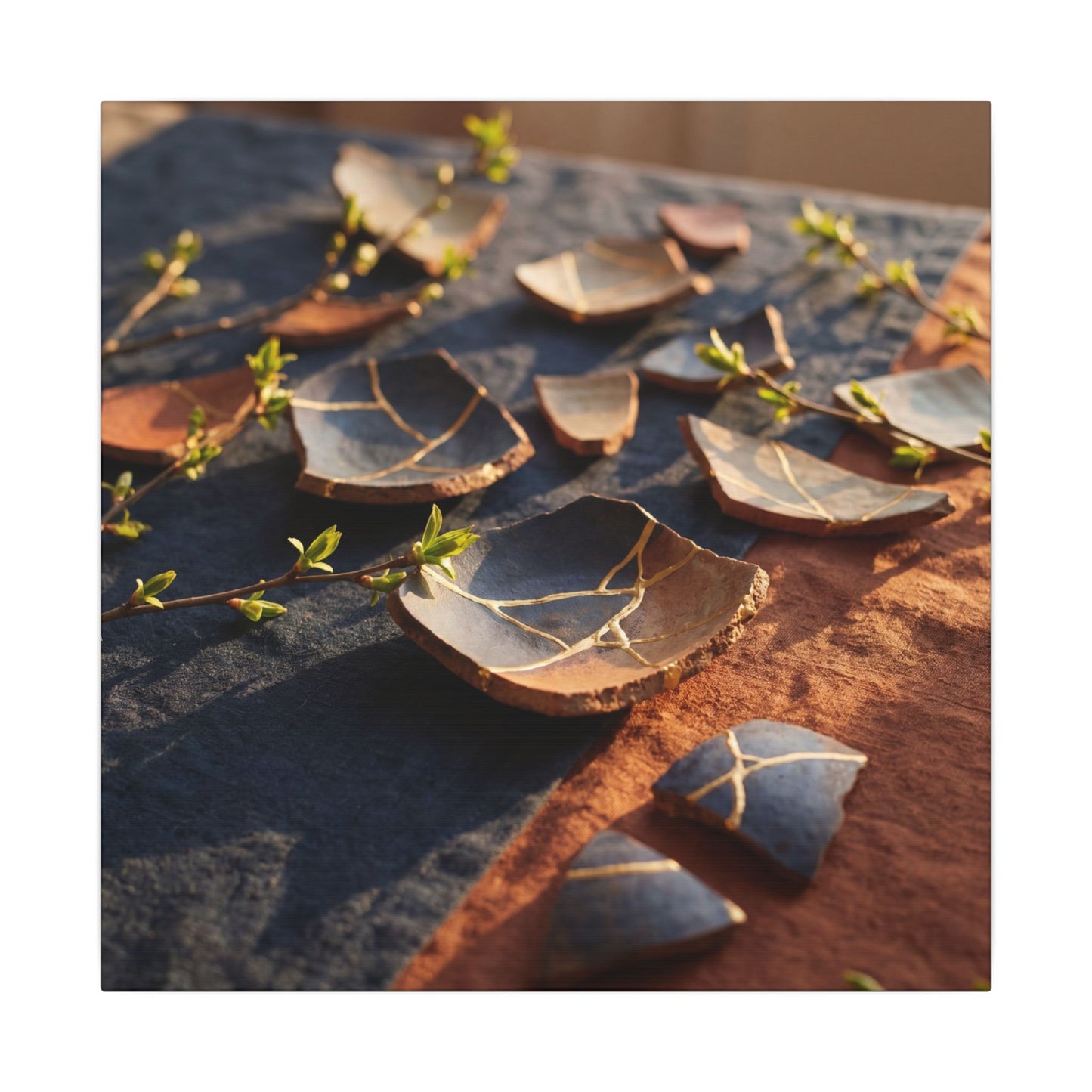 Spring Broken Pottery Gold Vein Canvas Art | Philosophical Decor