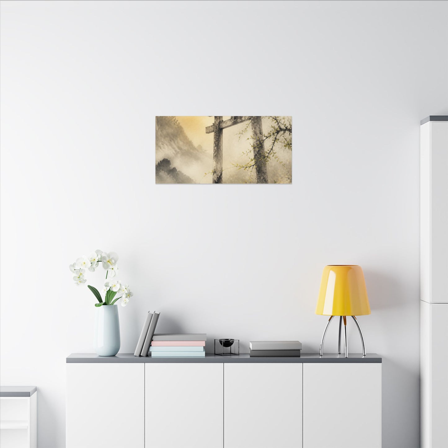 Spring Torii Gate Sumi E Canvas Art | Tranquil Decor