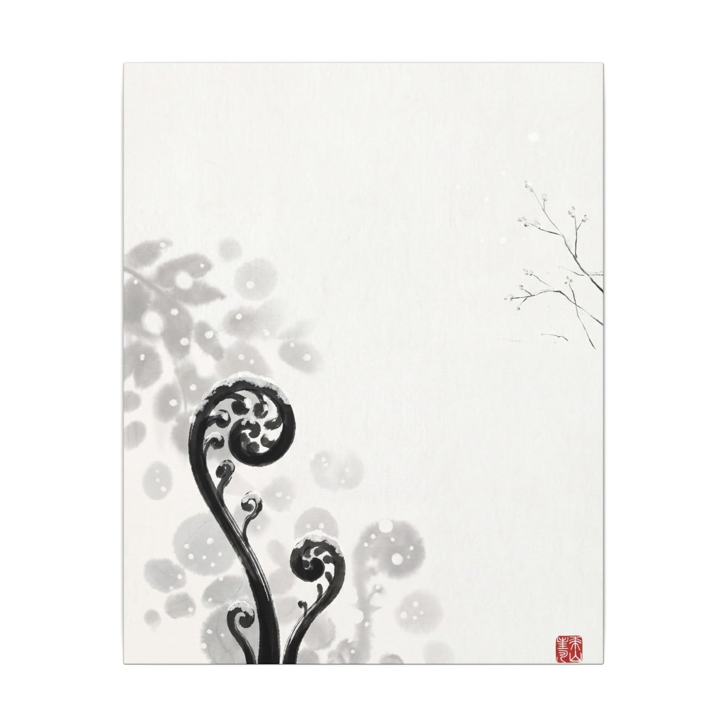 Winter Fern Unfurling Ukiyo E Inspired Canvas Art | Peaceful Decor