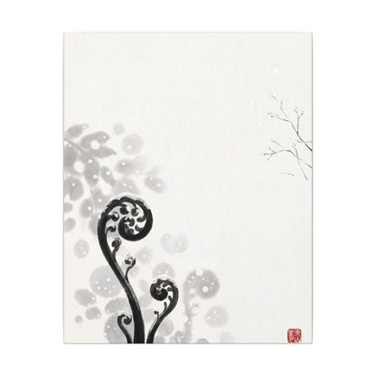 Winter Fern Unfurling Ukiyo E Inspired Canvas Art | Peaceful Decor
