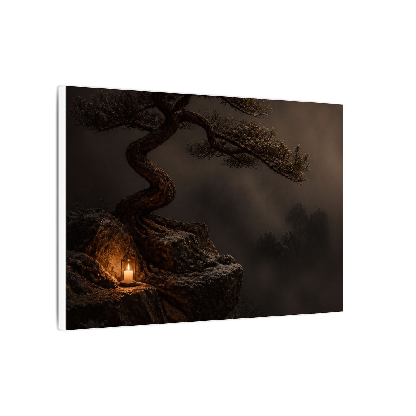 Pine Tree Shadow Zen Canvas Art | Luxurious Dark Japandi Art