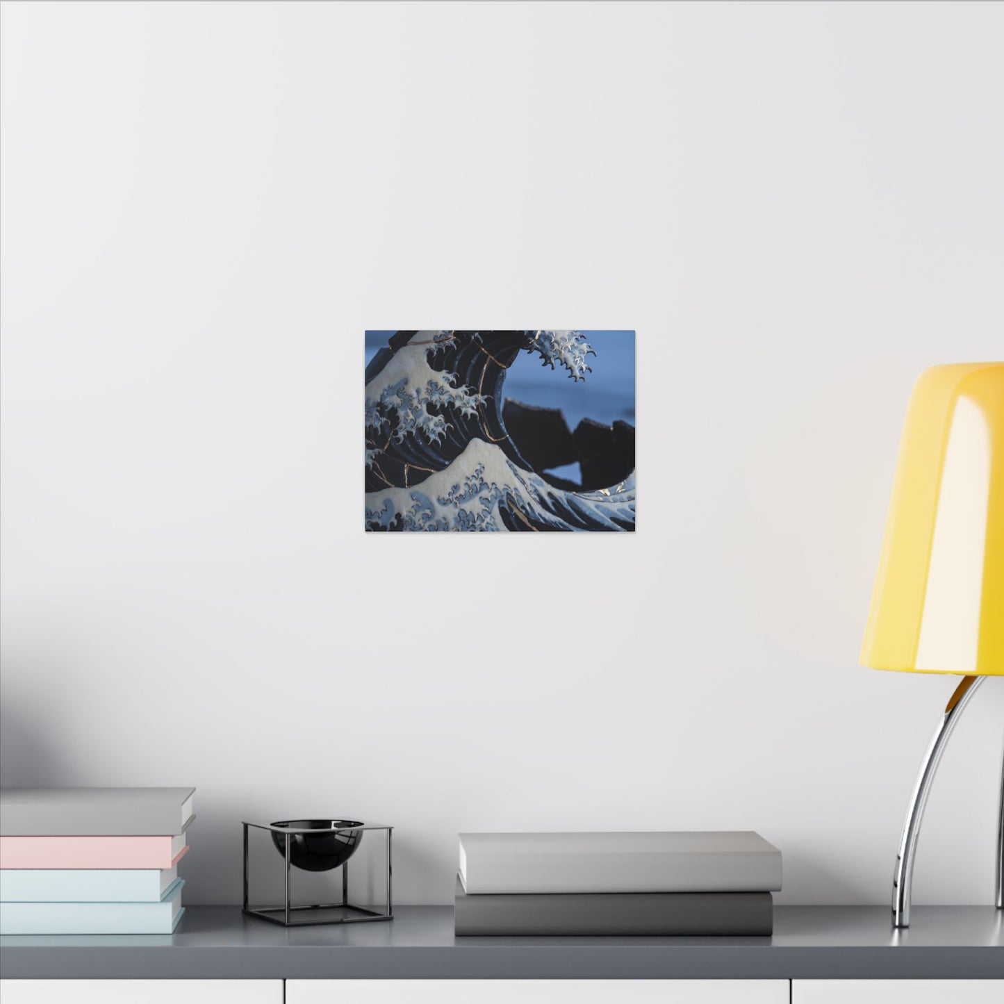 Ocean Wave Canvas Art | Winter Kintsugi Gold Repair Art