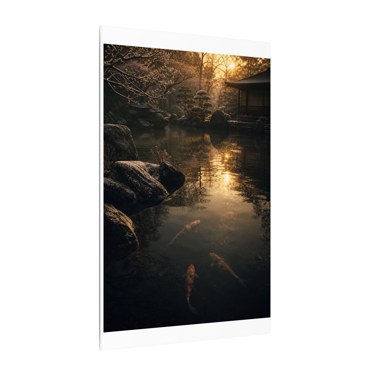 Winter Koi Pond Shadow Zen Canvas Art | Bold Decor