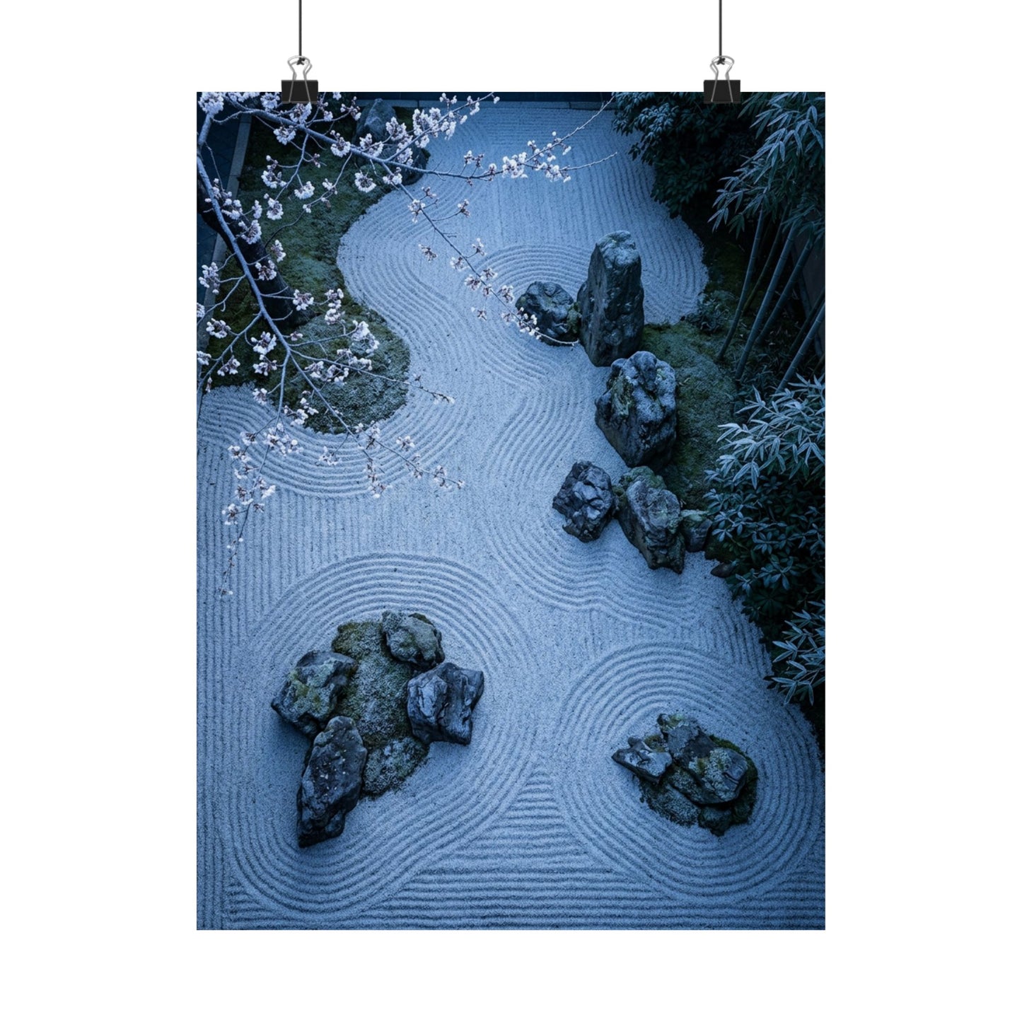 Zen Cherry Blossom in Moonlight | Karesansui Wall Art Print Art Print