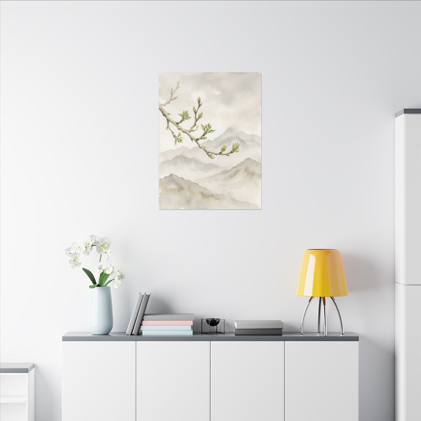 Spring Mountain Mist Watercolor Canvas Art | Cozy Decor