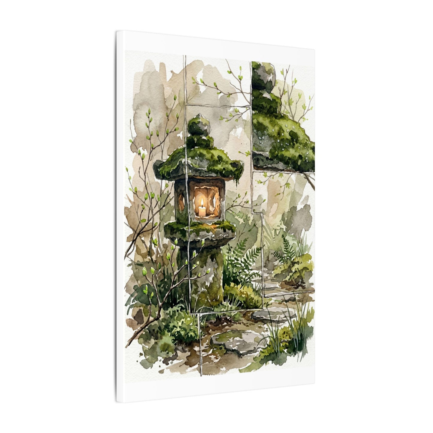 Stone Lantern Watercolor Canvas Art | Elegant Japandi Art