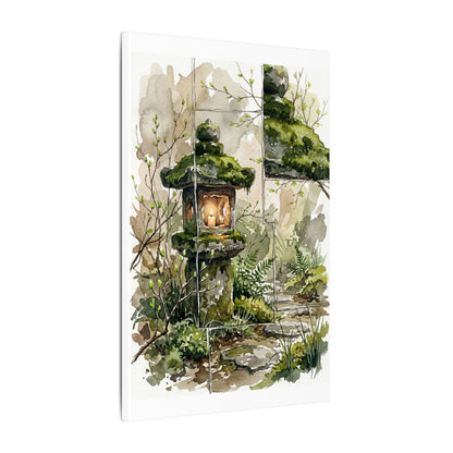 Stone Lantern Watercolor Canvas Art | Elegant Japandi Art