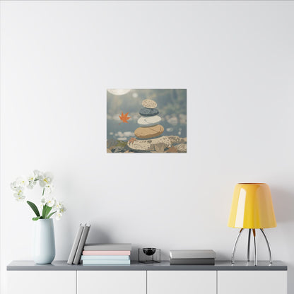 Warm River Stones Canvas Art - Japanese Pattern Japandi