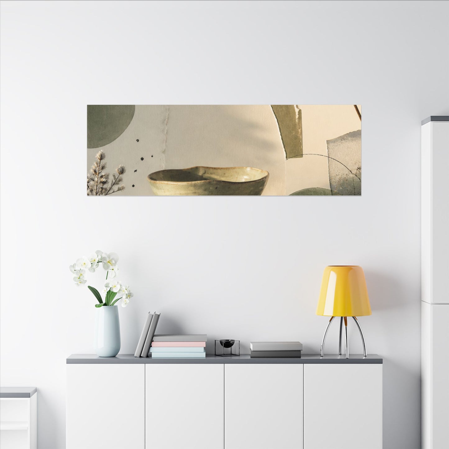 Warm Ceramic Bowl Canvas Art - Minimal Line Japandi