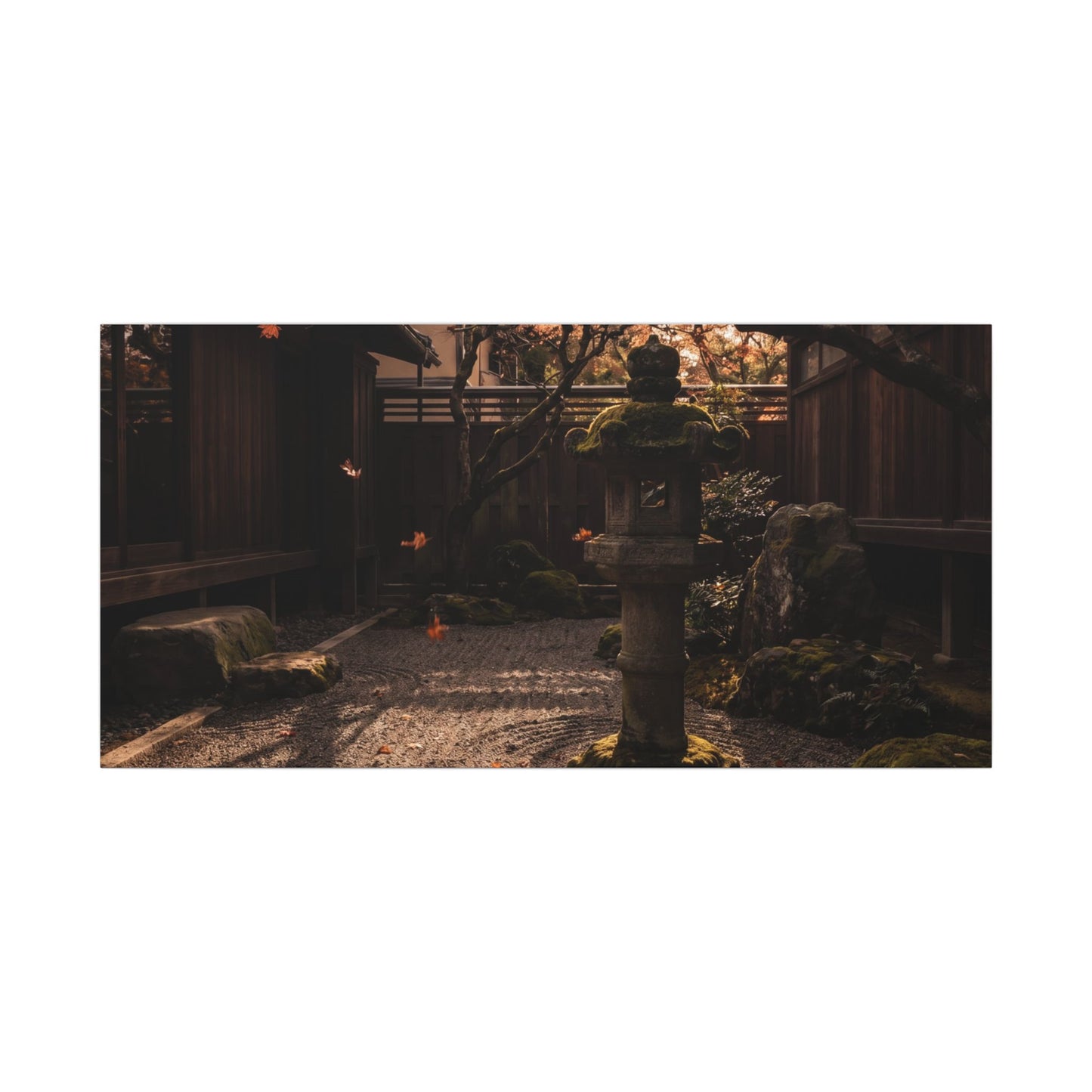 Seijaku Stone Lantern Canvas Art - Dark Japandi Shadow Zen