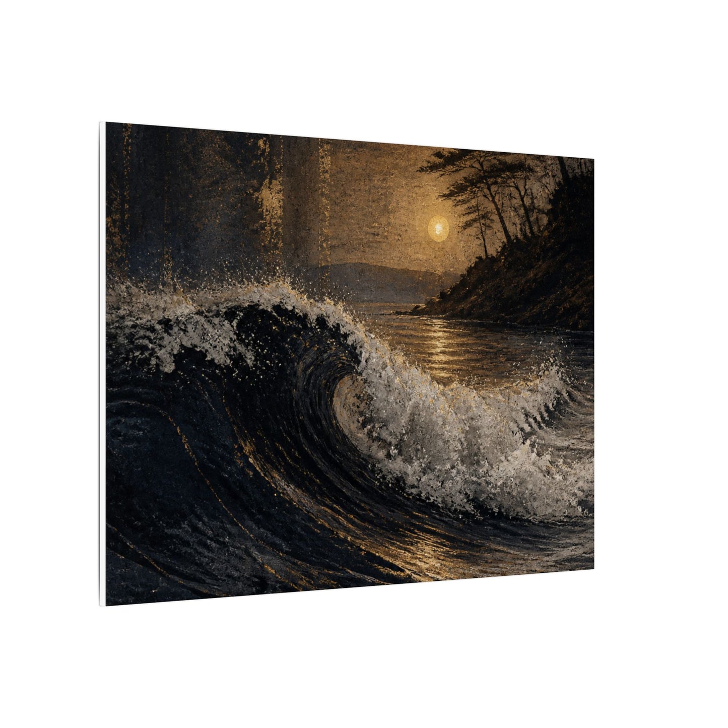 Ocean Wave Dark Texture Canvas Art | Bold Dark Japandi Art