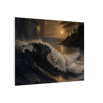 Ocean Wave Dark Texture Canvas Art | Bold Dark Japandi Art
