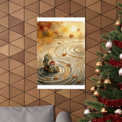 Japandi Rock Garden in Golden Hour | Watercolor Wall Art Print