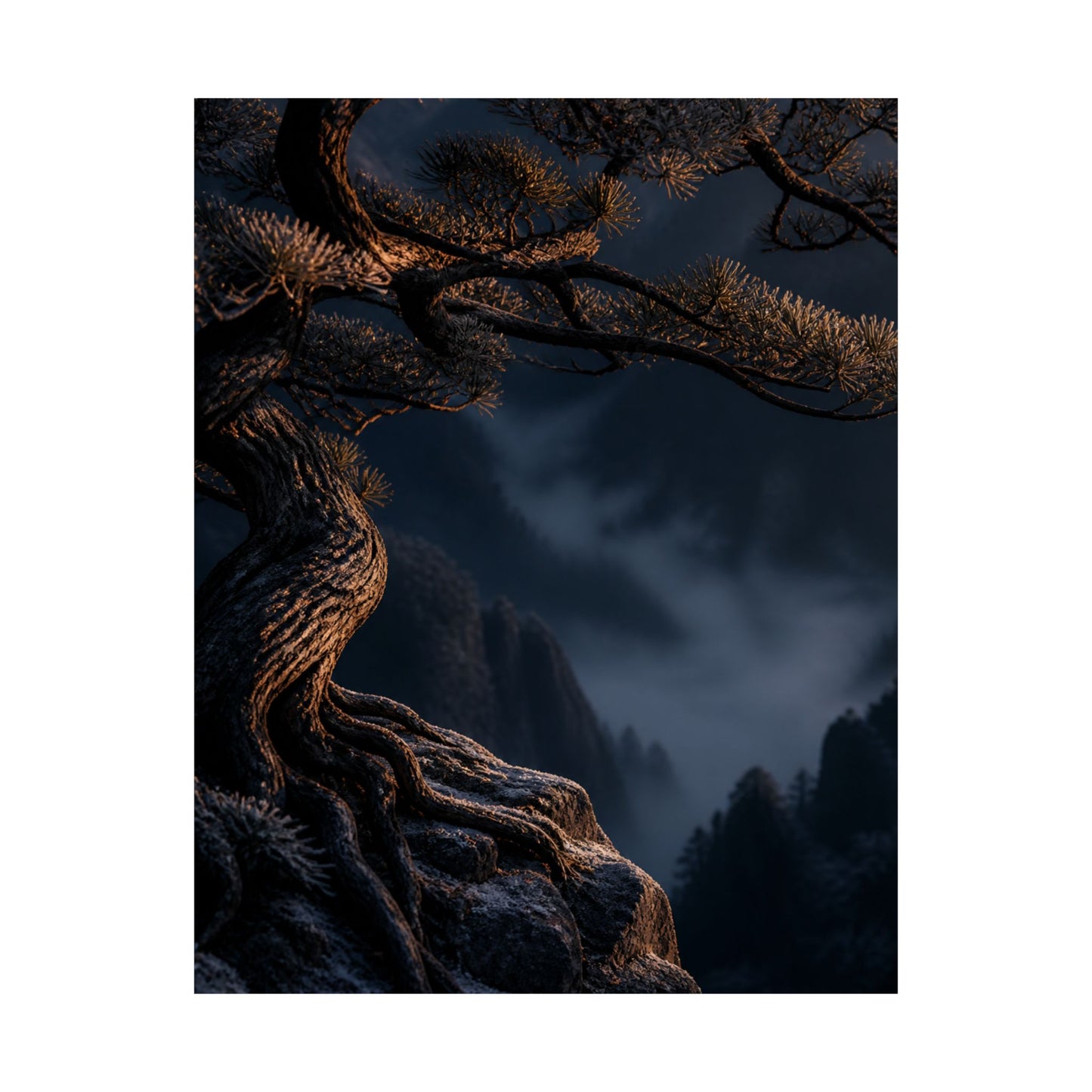 Pine Tree Shadow Zen Wall Art Print | Luxurious Dark Japandi Art