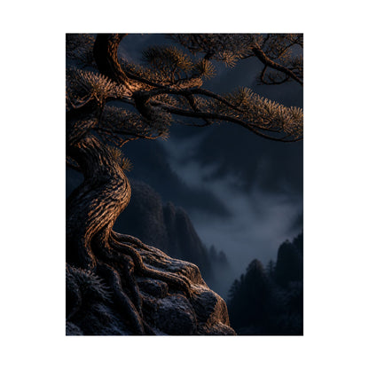 Pine Tree Shadow Zen Wall Art Print | Luxurious Dark Japandi Art