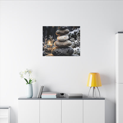 River Stones Canvas Art | Winter Japandi Watercolor Art