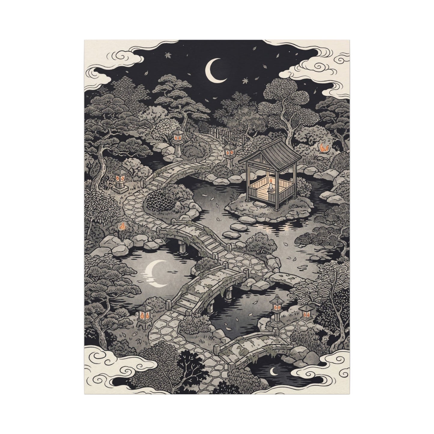 Moonlit Garden Ukiyo E Inspired Canvas Art | Serene Zen Art