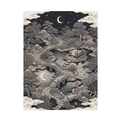 Moonlit Garden Ukiyo E Inspired Canvas Art | Serene Zen Art