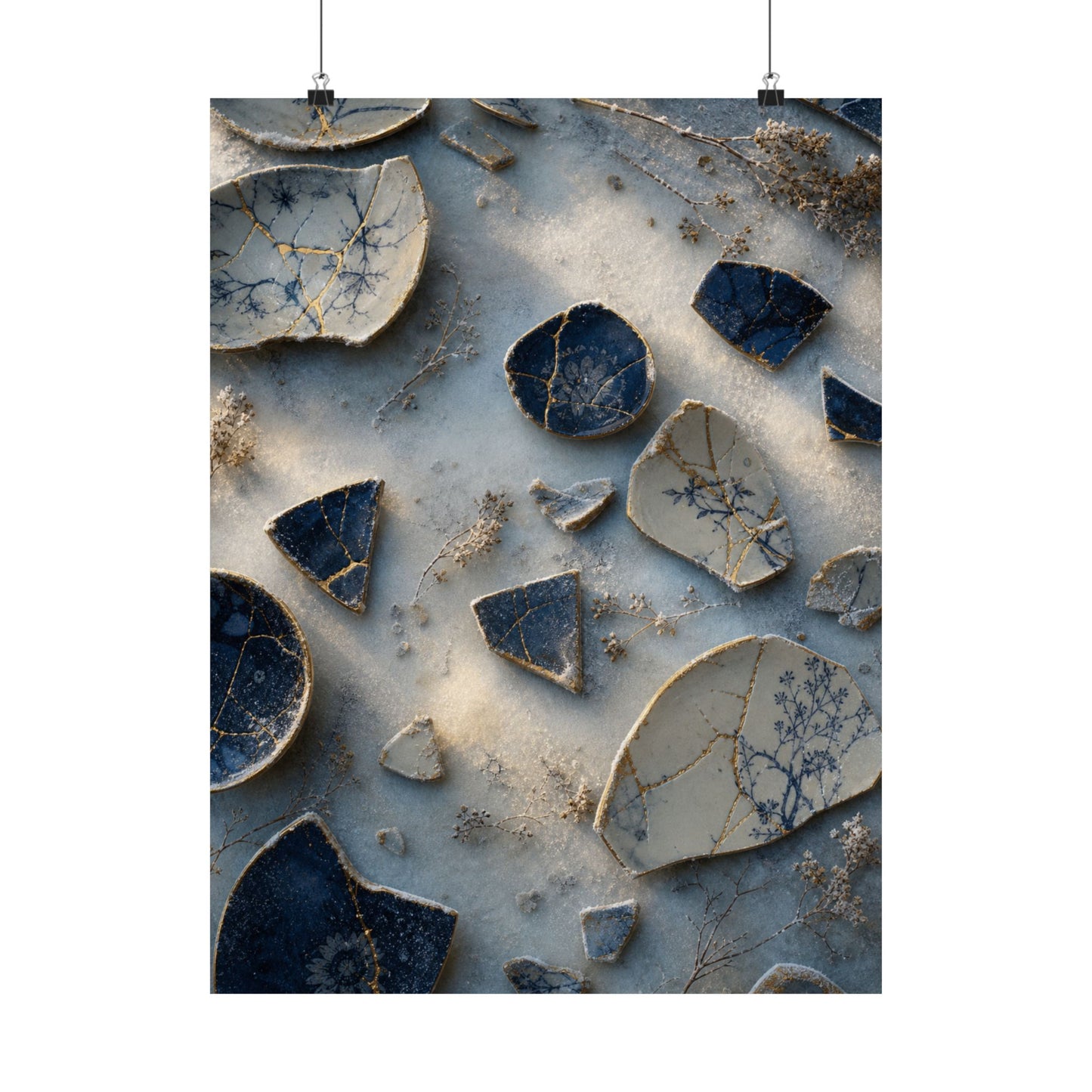 Kintsugi Broken Pottery in Dawn | Gold Vein Wall Art Print