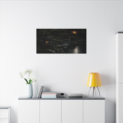 Moonlit Garden Shadow Zen Canvas Art | Sophisticated Dark Japandi Art