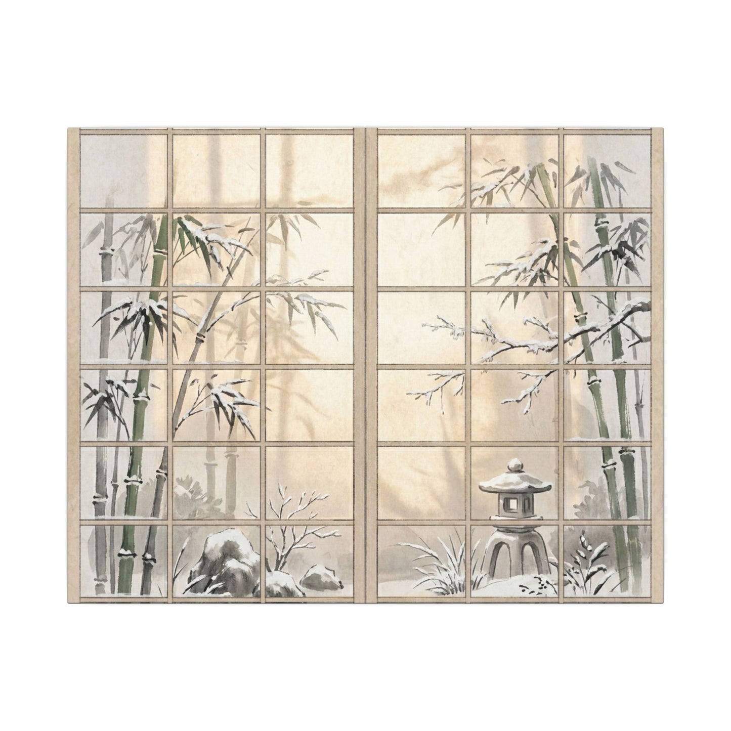 Winter Shoji Screen Sumi E Canvas Art | Tranquil Decor Art Print