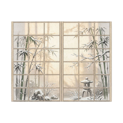 Winter Shoji Screen Sumi E Canvas Art | Tranquil Decor Art Print