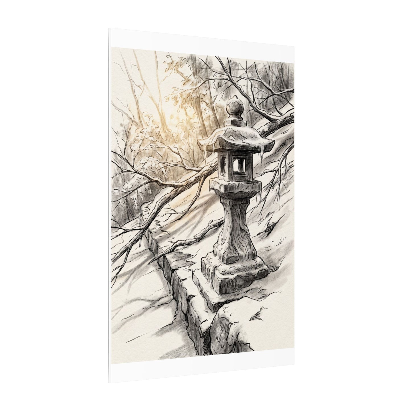 Golden Hour Stone Lantern Canvas Art - Japandi Kanso