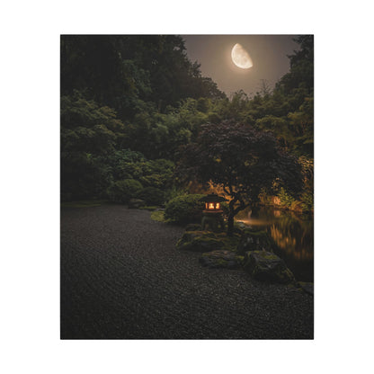 Dark Japandi Moonlit Garden in Golden Hour | Moody Minimal Canvas Art