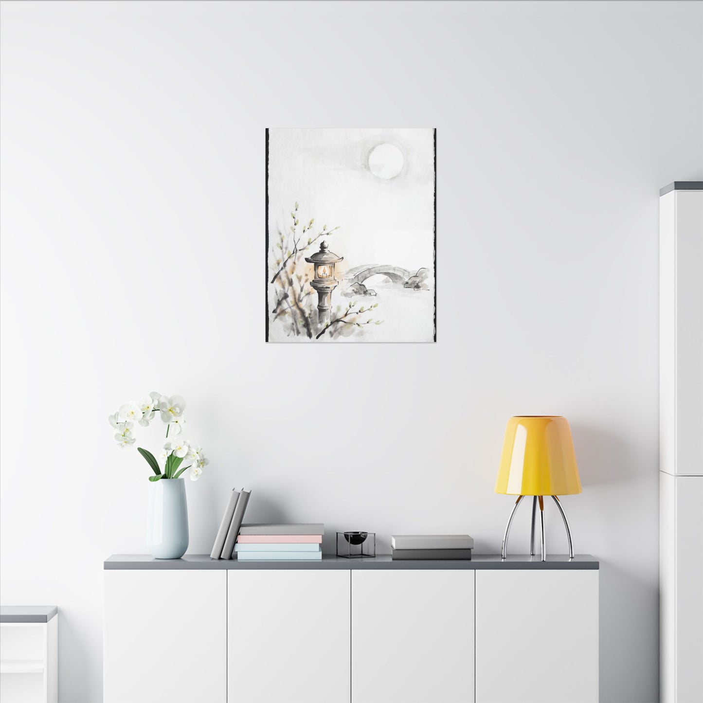 Moonlit Garden Spring Canvas Art | Zen Contemplative Design